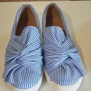 Blue and White Striped Flats with a Knot detail